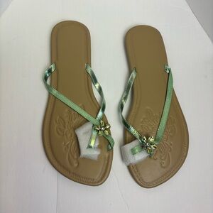 New Flowers in Bloom Metallic Glitter Thong Flop Sandal Gems GREEN XL 11-12